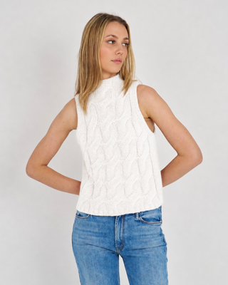 LENNON CASHMERE SLEEVELESS MOCK CABLE