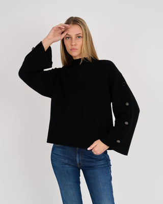 PAIGE CASHMERE RIBBED MOCK WITH BUTTON SLEEVE