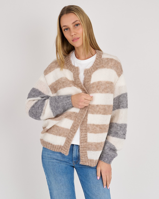 LILA MOHAIR MIXED STRIPE CARDI