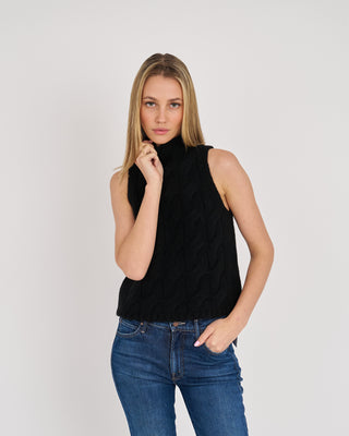 LENNON CASHMERE SLEEVELESS MOCK CABLE