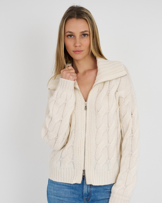 CALLIE CASHMERE CHUNKY CABLE ZIP UP