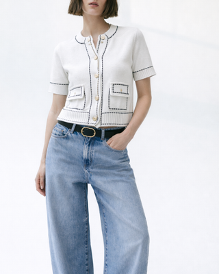 IVY STITCHY CREW SHORT SLEEVE CARDIGAN