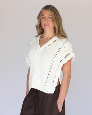 MARIE CABLE SHORT SLEEVE V-NECK