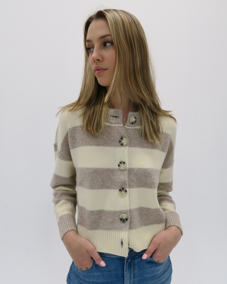 NINA STRIPED CREW NECK CARDIGAN
