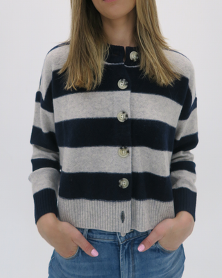 NINA STRIPED CREW NECK CARDIGAN